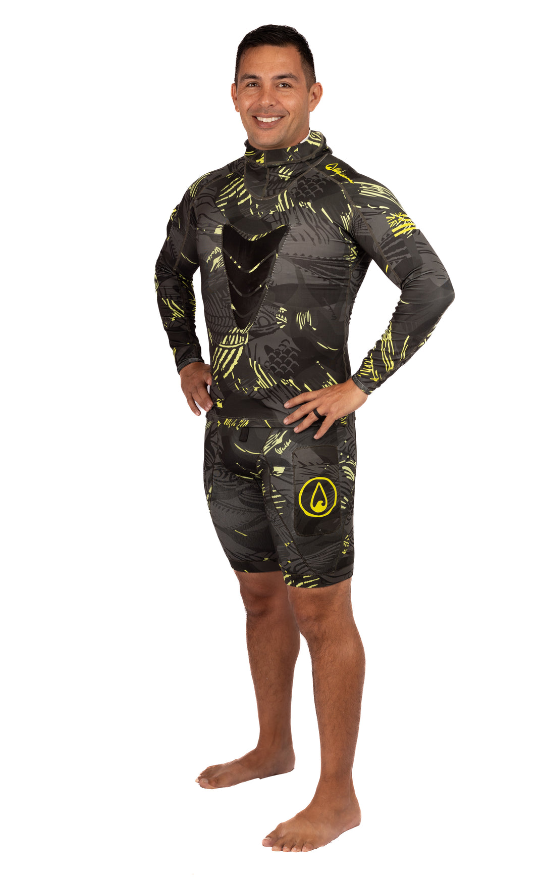 Lime Fishbone Hooded Spearfishing Rashguard