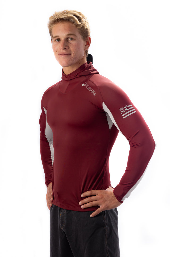 Maroon Carvico Hooded Surf Rash Guard