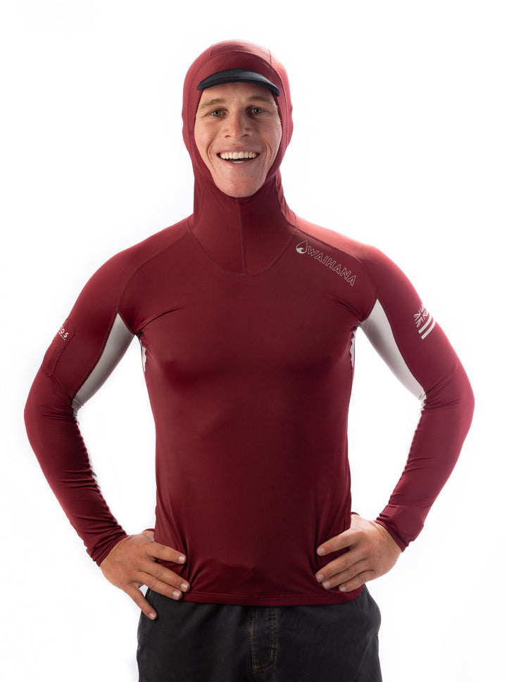 Maroon Carvico Hooded Surf Rash Guard