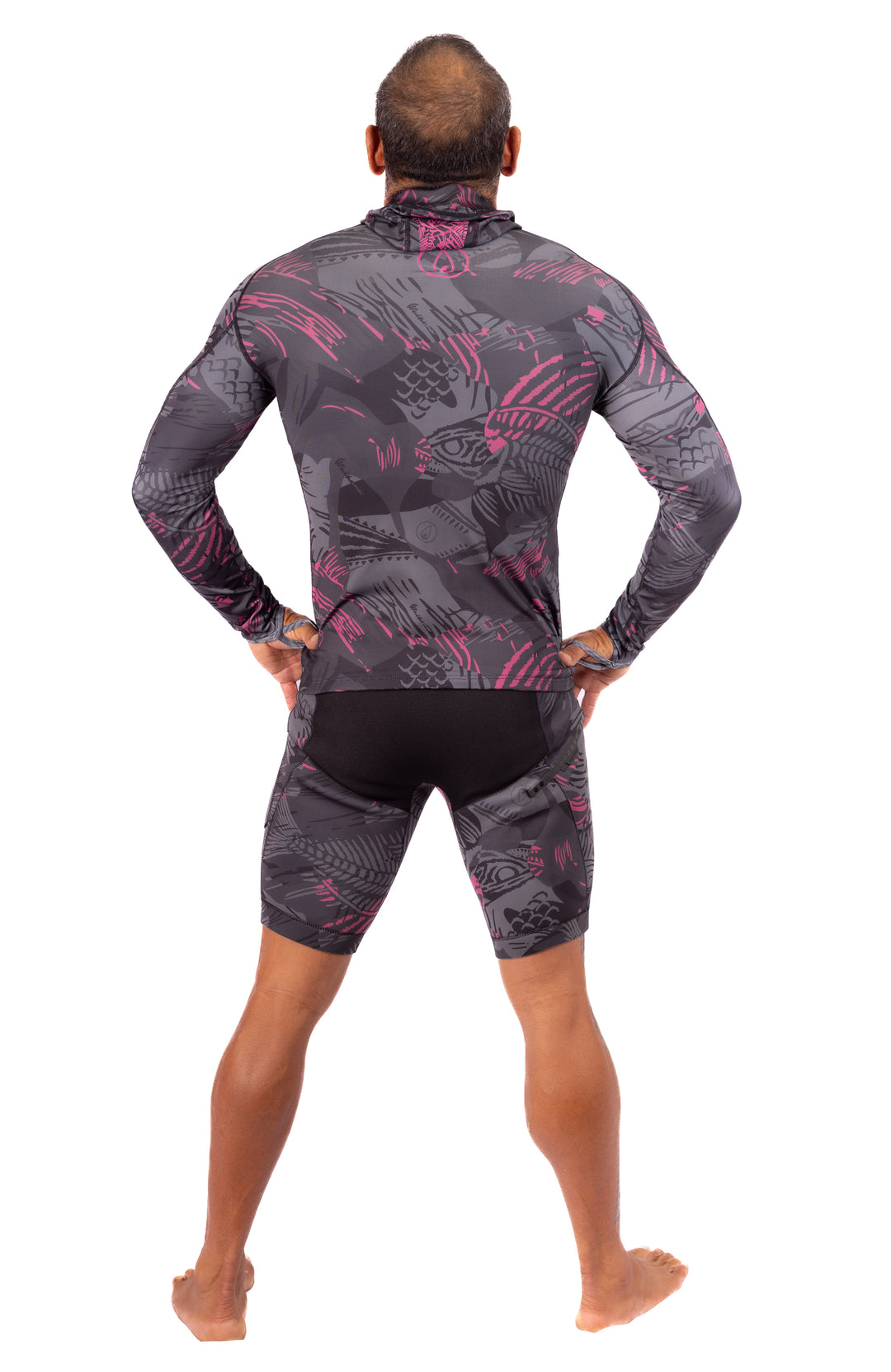 Pink Fishbone Hooded Spearfishing Rashguard