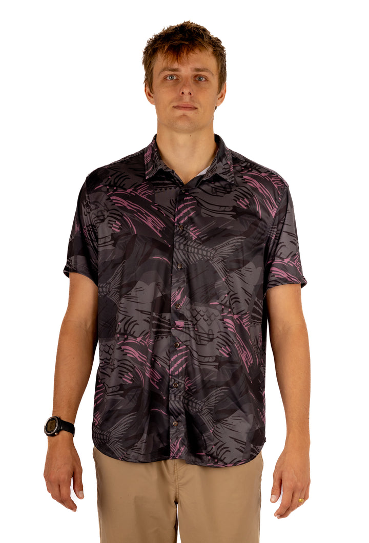 Unisex Pink Fishbone Aloha Shirt